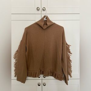 MaxMara Tan Turtleneck Sweater with Fringe